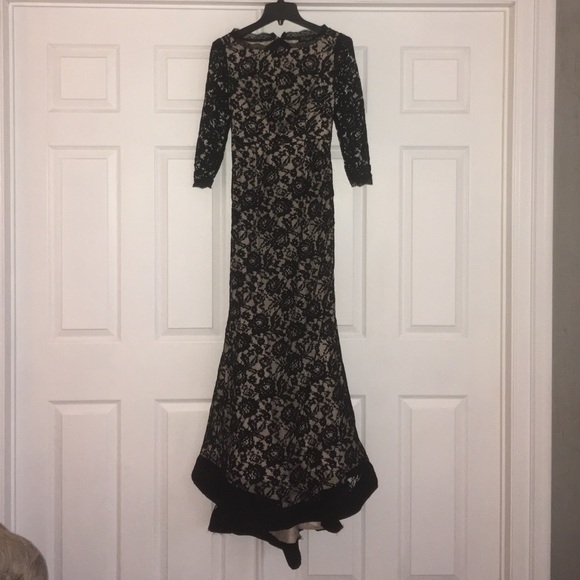 Venus black and tan lace prom dress