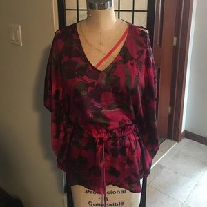 Express fuchsia cold shoulder blouse, XS