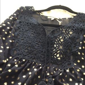 Dark Blue sheer Top with gold dots European Size 2