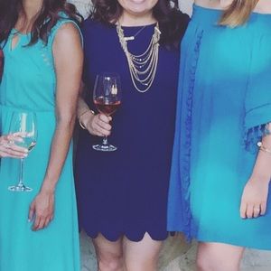 Navy blue scalloped shift dress