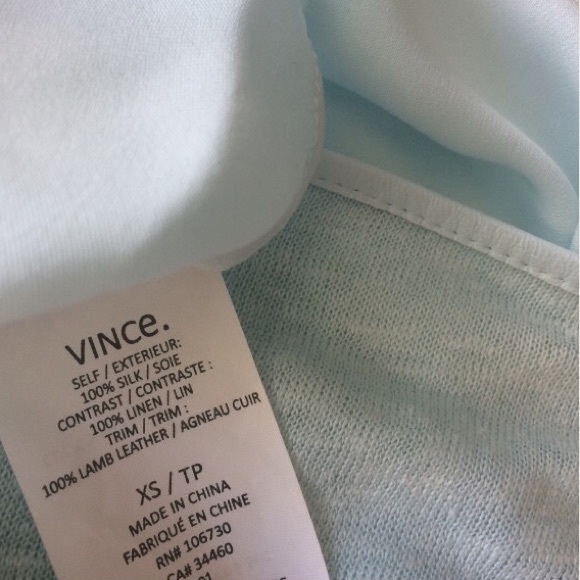 VINCE Lambskin Leather Silk Linen $225 Aqua Top XS - Picture 2 of 3