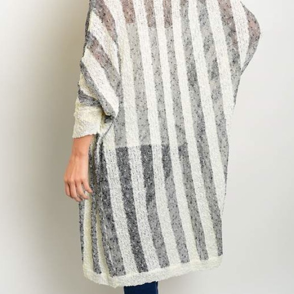 LAST ONE🎈Long Cream Grey Stripe Cardigan Sweater - Picture 3 of 3
