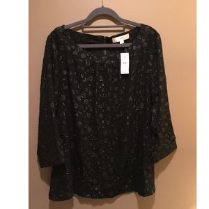 Ann Taylor Loft black sparkle polka dot blouse