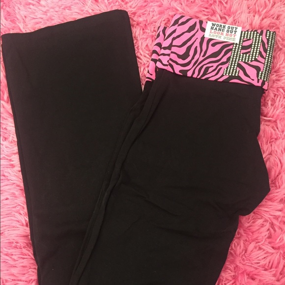 Victoria's Secret Pink Rhinestone Zebra Yoga Pants