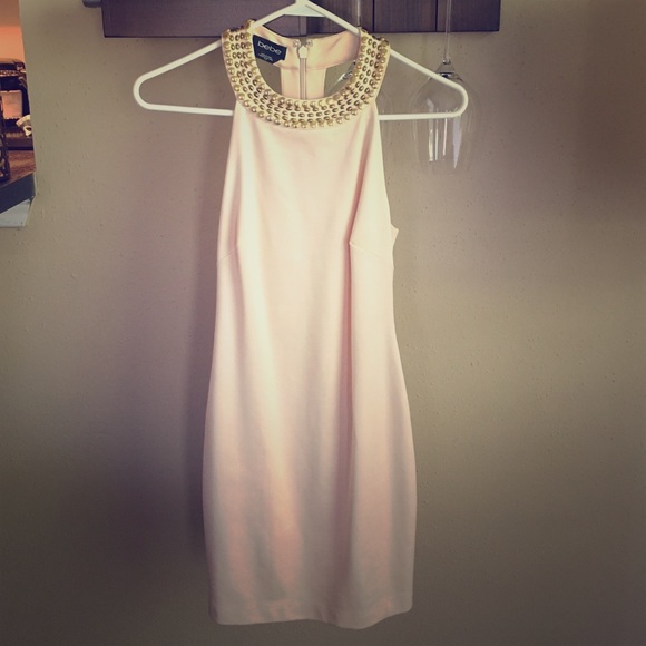 Bebe Dust Pink dress with gold detailing