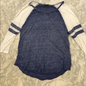 blue and white baseball t