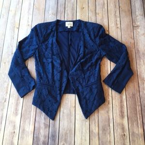 Navy Floral Lace Cropped Blazer
