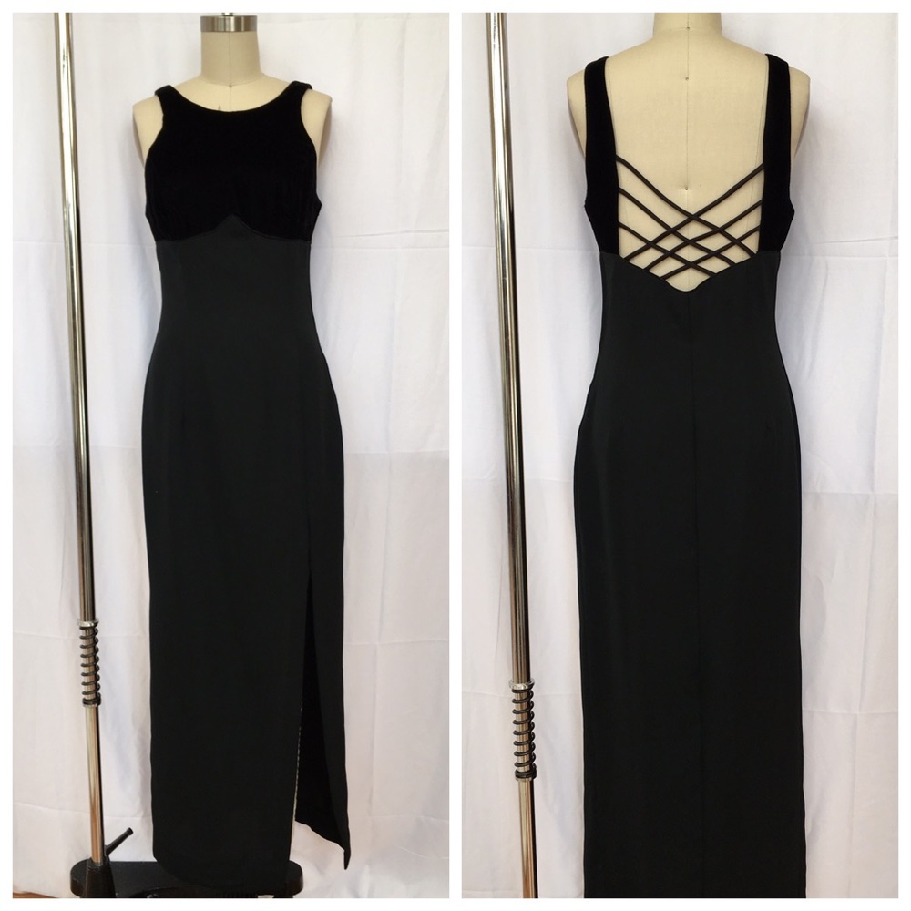 Black Velvet Gown With Crossover Back Straps