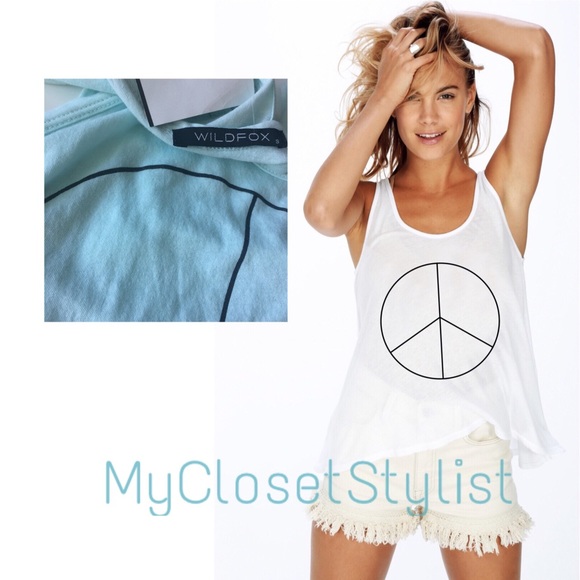 Wildfox Blue PEACE SIGN Baja Aqua Blue Tank Top S NWT! New with tags - Picture 1 of 3