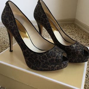 Michael Kors cheetah print peep toe heels