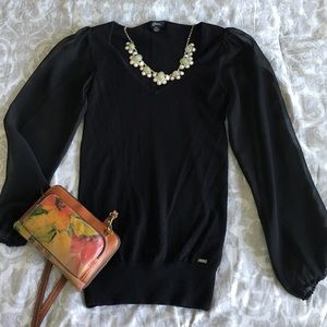 Black Guess sweater with sheer sleeves