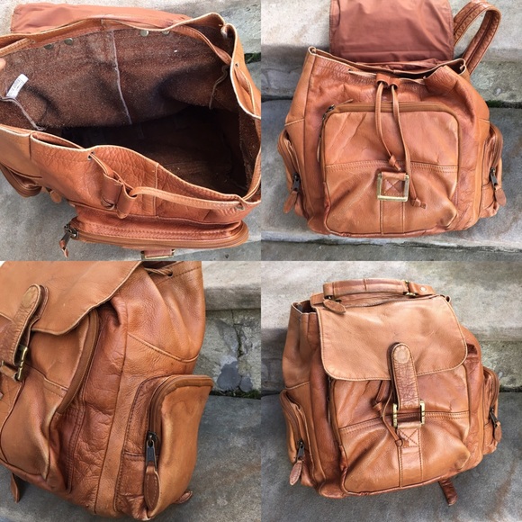 🚫SOLD Vintage large brown leather backpack 1970's - Picture 4 of 4