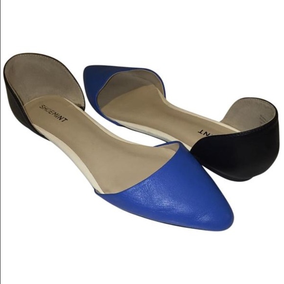 Shoemint Karina Black & Cobalt Blue D'Orsay Flats
