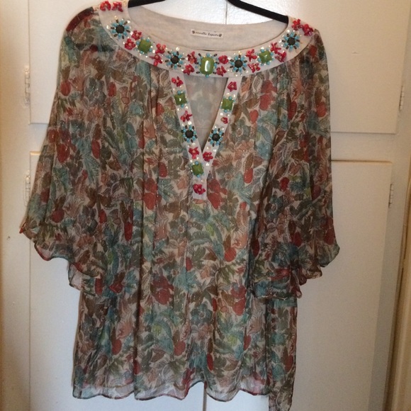 Nanette Lepore Beaded Silk Peasant Blouse