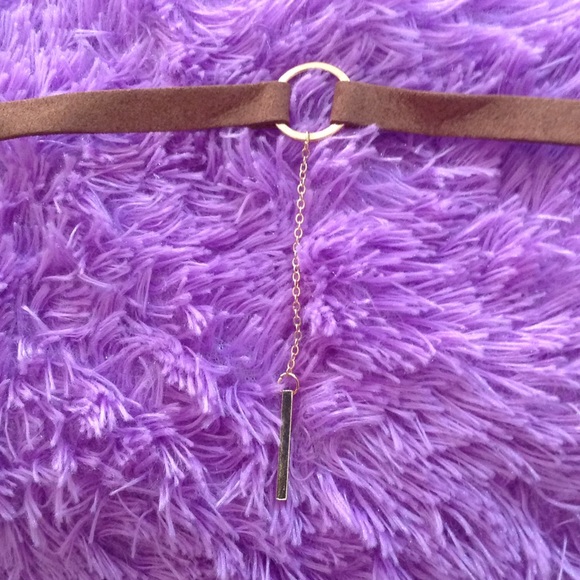 Brown Suede Choker Necklace with Gold Circle and Pendant Chain - Picture 6 of 6