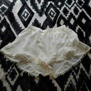 White Ruffle Pom Pom Shorts