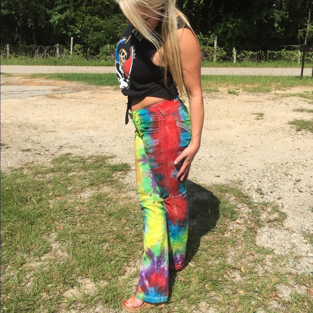 SALE!🌻Boho Hippie🌻 Tie-Dyed Festival Jeans - Picture 1 of 7
