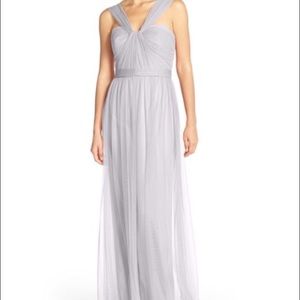 Amsale X-strap Silk Chiffon Gown- Dove