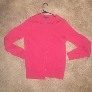 True red button up cardigan