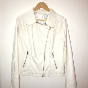 White faux leather moto jacket