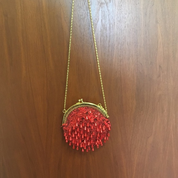 Sequin & beaded Red Evening Bag - Picture 2 of 3