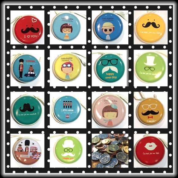 ROUND COIN PURSE  YELLOW MUSTACHE - Picture 3 of 3