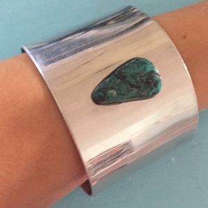 Silver & genuine turquoise cuff bracelet.