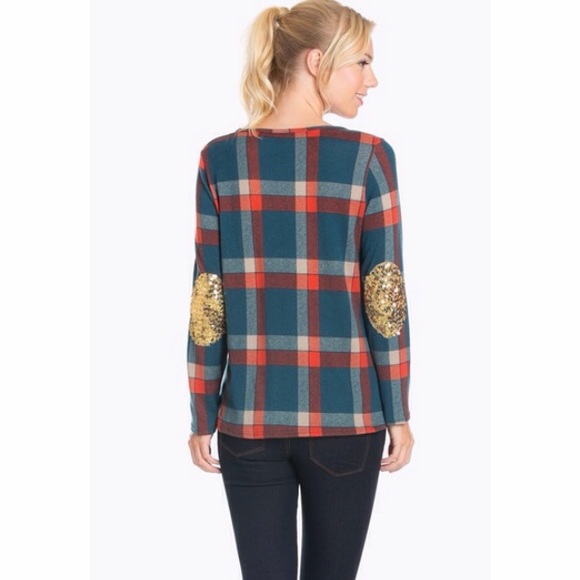 🎀 1 SM LEFT🎀 Sequin Deer Top w/ Elbow Patches - Picture 4 of 4