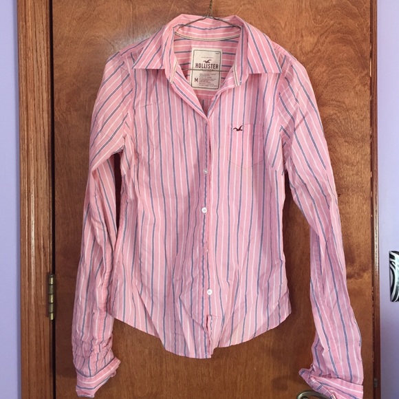 *SOLD* Hollister Pink with Blue Stripe Button Down - Picture 1 of 3