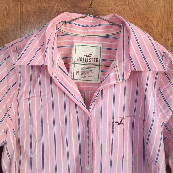 *SOLD* Hollister Pink with Blue Stripe Button Down - Picture 2 of 3
