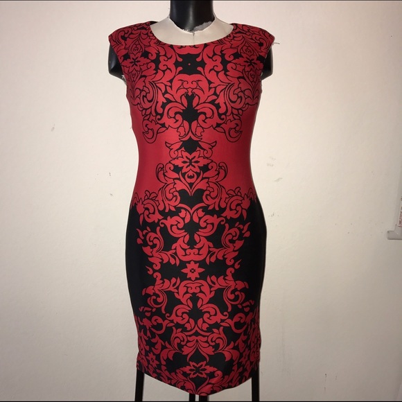 Red and black cocktail dress