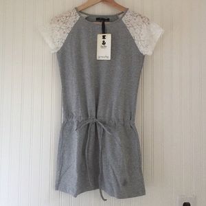 Italian grey slip with lace sleeve NWT