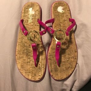 Michael Kors pink logo t-strap sandals size 9