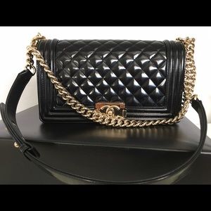 CHANEL Old Medium Patent Boy Flap Bag