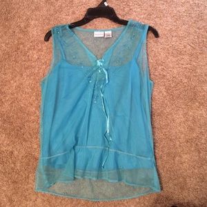Turquoise tank with sheer overlay