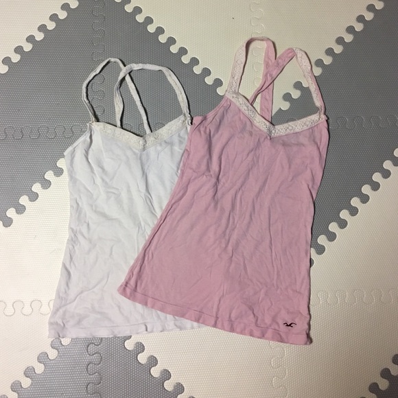 Pink Hollister top with lace neckline and straps