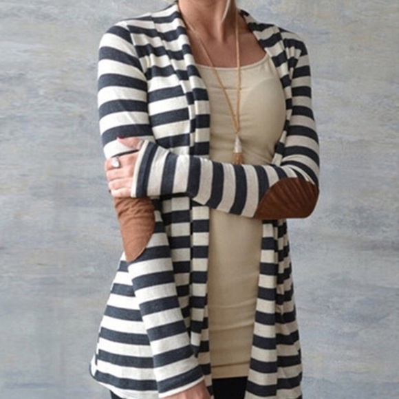 Sweaters - NWOT Striped Cardigan with Elbow Patches