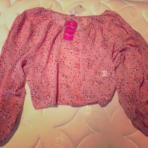 Pink cropped blouse w/ stars all over