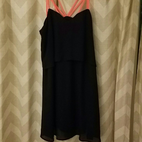 Black dress with hot pink straps