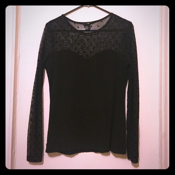 Black sheer polka dot top with sweetheart neckline