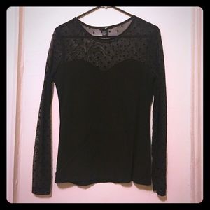 Black sheer polka dot top with sweetheart neckline