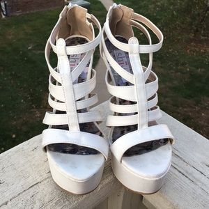 Strappy White Leather Platform Pumps