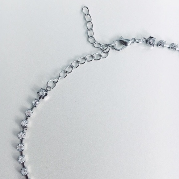 Dainty Silver Rhinestone Choker Necklace - Picture 2 of 4
