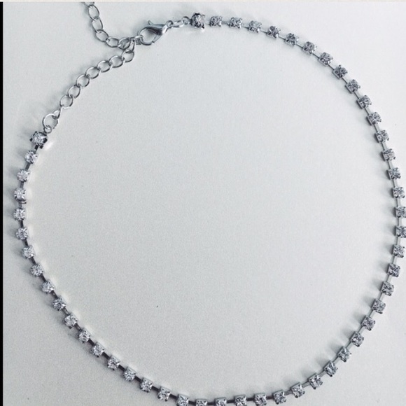 Dainty Silver Rhinestone Choker Necklace - Picture 3 of 4