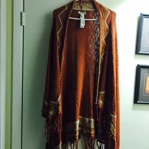 Aztec print fringe kimono sweater