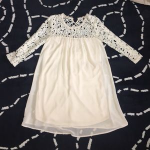 Cream A-line dress with lace sleeves