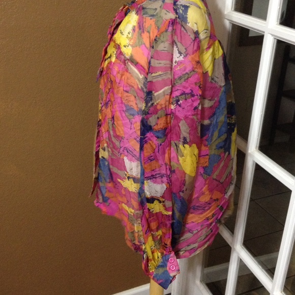 💝Sent as Gift 💝Multicolor Floral Silk Blouse - Picture 2 of 4