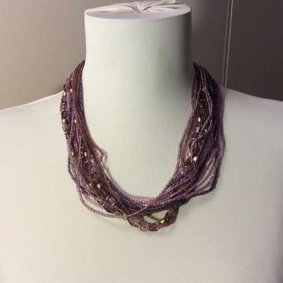 Purple multi strand beaded necklace