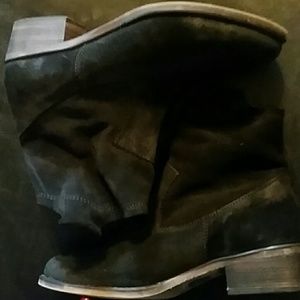 Distressed black suede booties