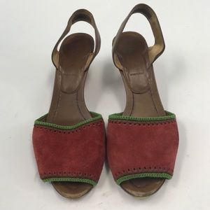 Prada Red Suede Sandal Wedges Sz 6